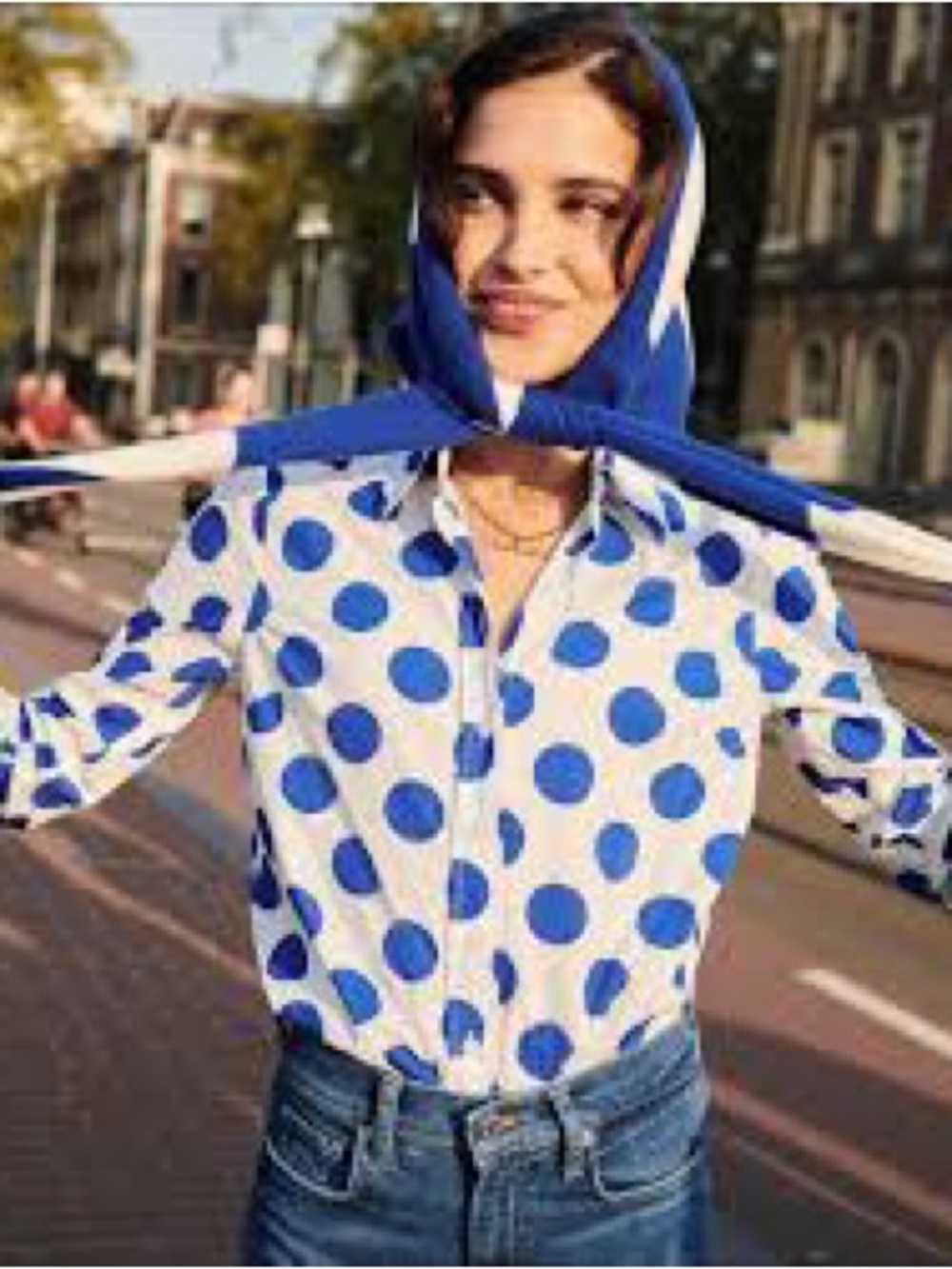 Boden Blue Polka Dot Button Down Shirt White Blue US 12R NWT